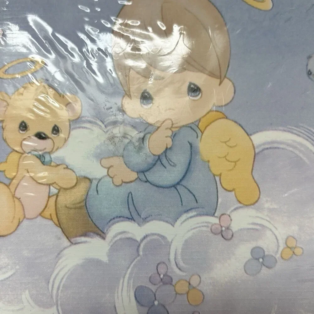 Vintage 1995 Precious Moments Wallpaper Border Angel Teddy Bear Blue 5 YD